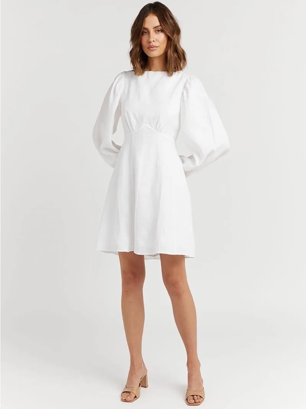 DISSH White Puff-Sleeve Mini Dress